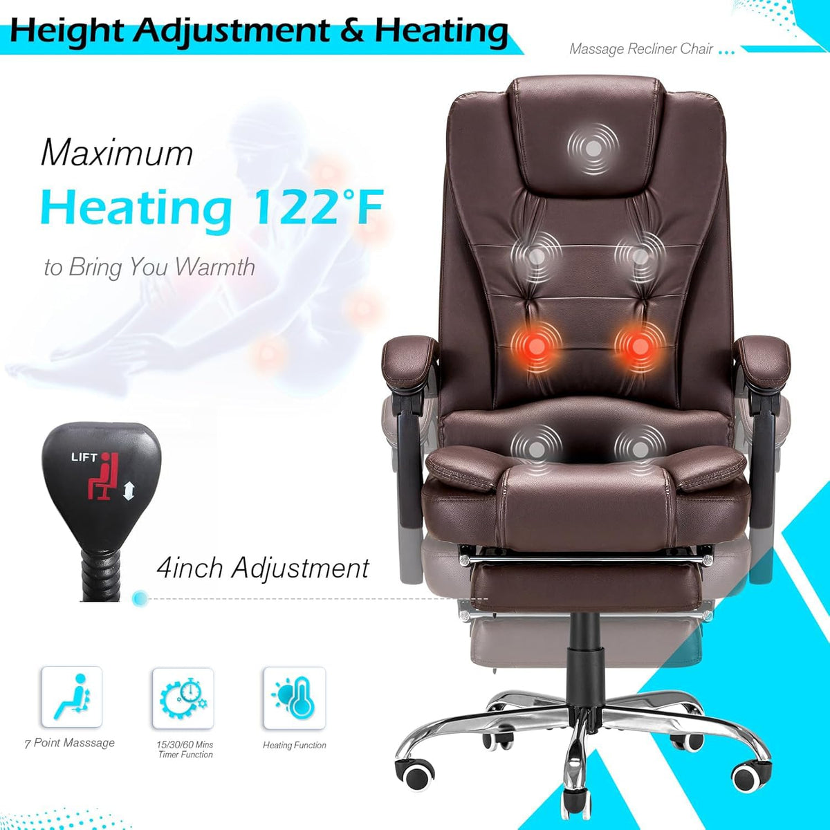 Massage Office Chair with Heat Function & Footrest T3110
