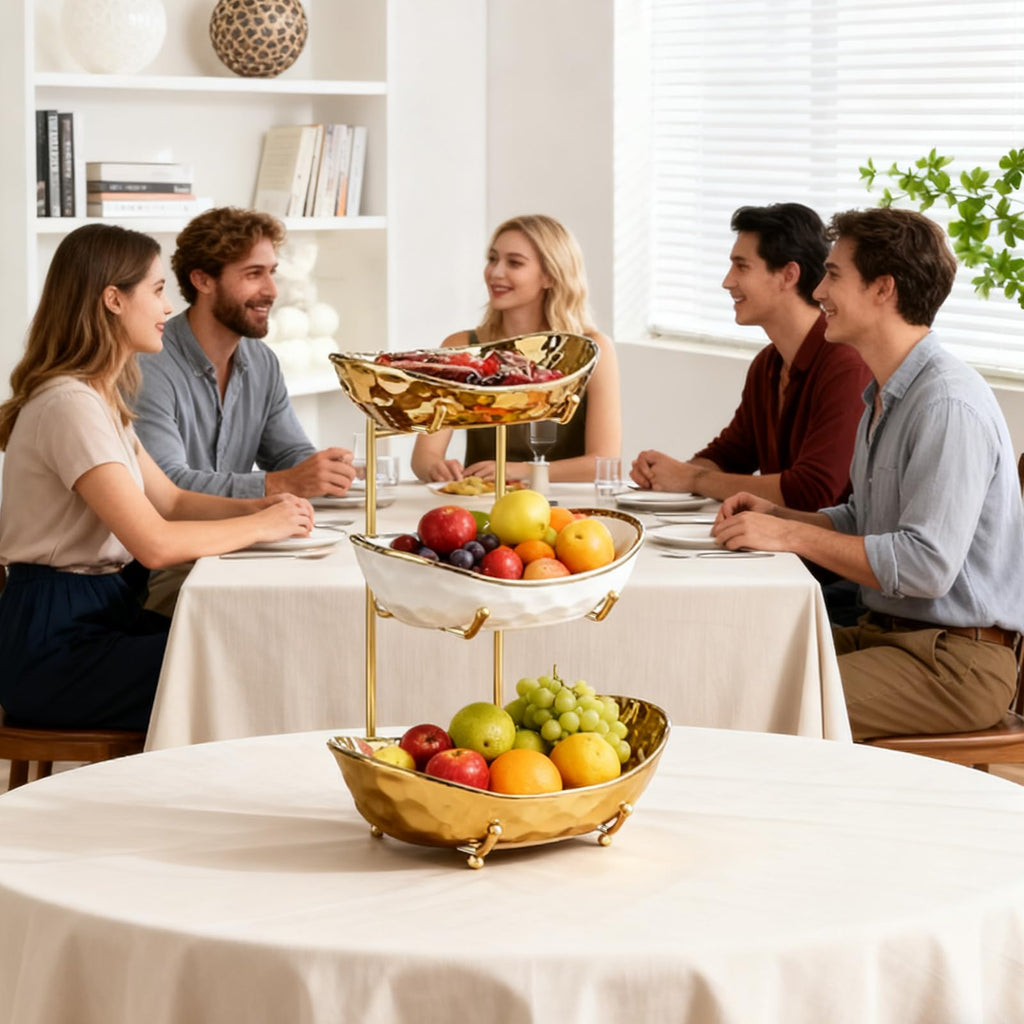 3 Tier Ceramic Fruit Bowl with Metal Stand N891