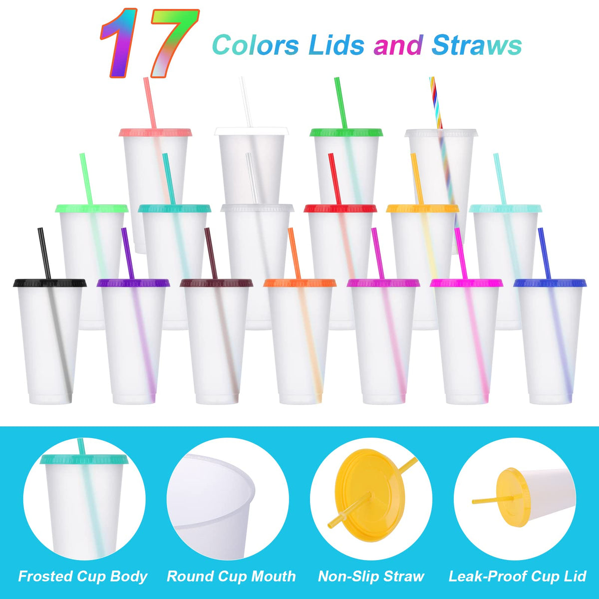 24 Pack Clear Plastic Tumblers with Lids and Straws B815563