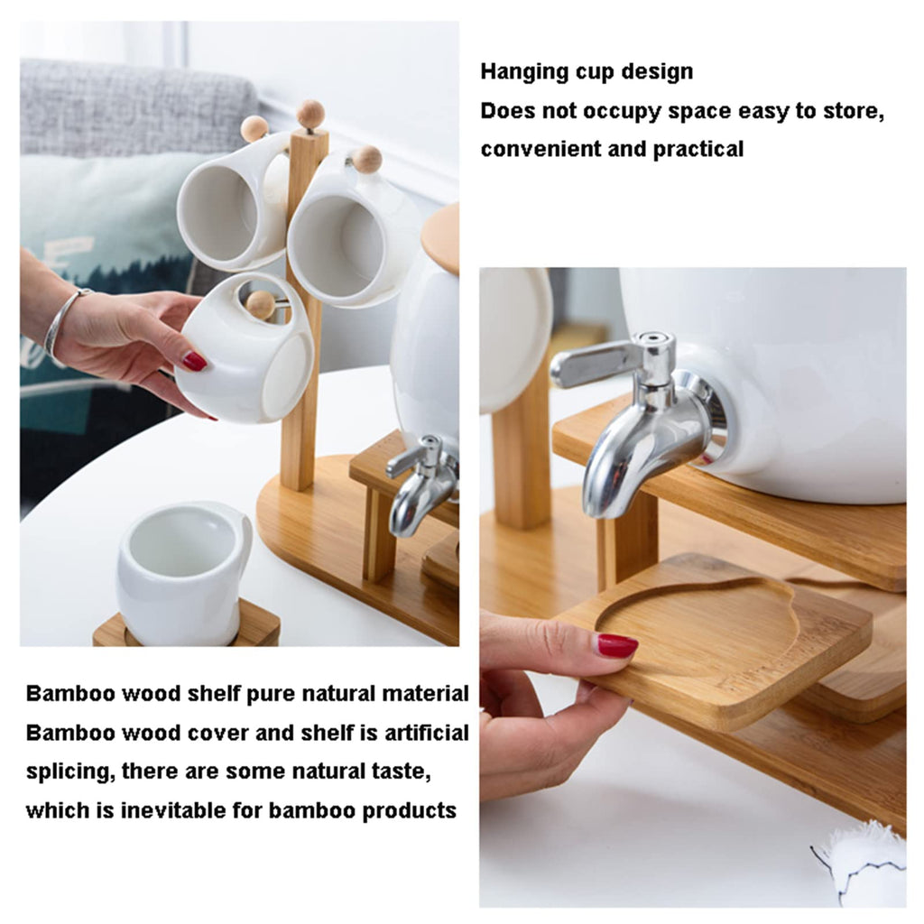 Porcelain Ceramic Crock Water Dispenser with 4 Mugs O423
