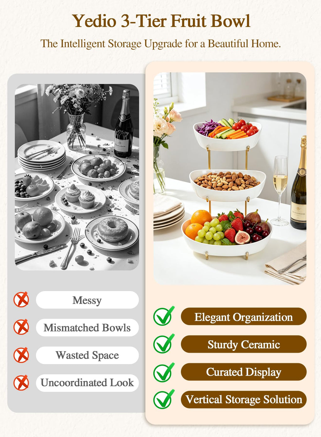 3 Tier Ceramic Fruit Bowl W162