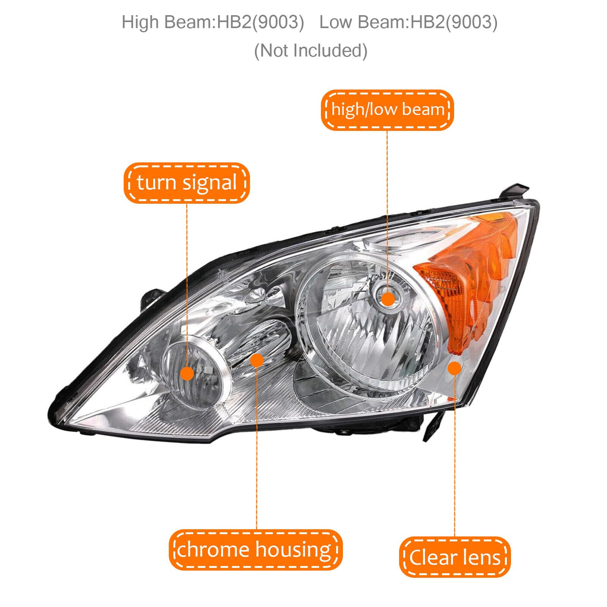 Halogen Headlight Assembly with Chrome Housing Amber Reflector I472