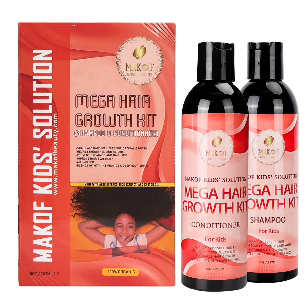 Kid’s Shampoo & Conditioner Set with Black Castor Oil, Argan Oil, Hair Mask Treatment and Leave-in Conditioner A231