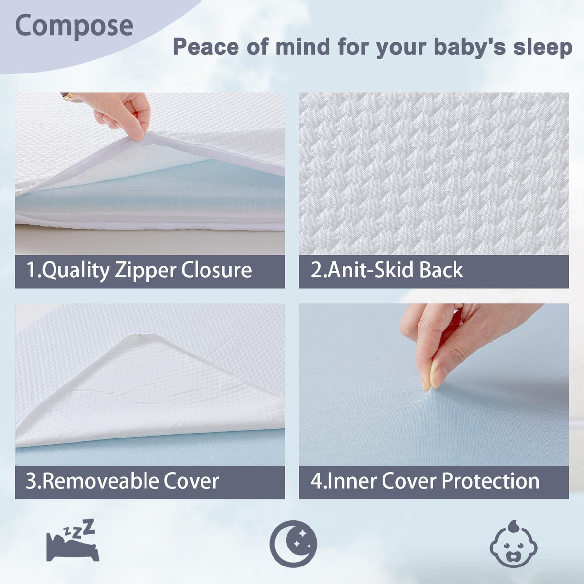 Baby Bassinet Mattress 38 x 26 Inch Gel Memory Foam F163906