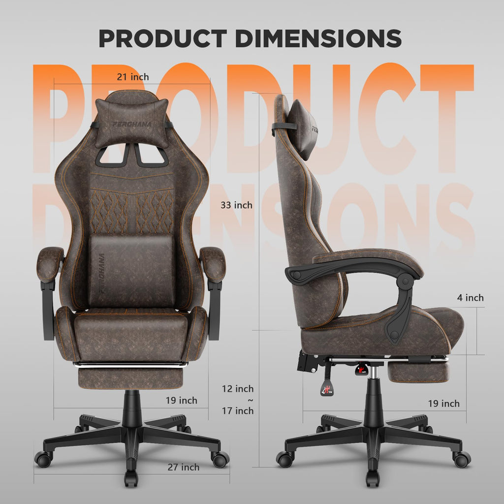 Brown PU Leather Ergonomic Reclining Gaming Chair with Massage Lumbar Support and Footrest B585