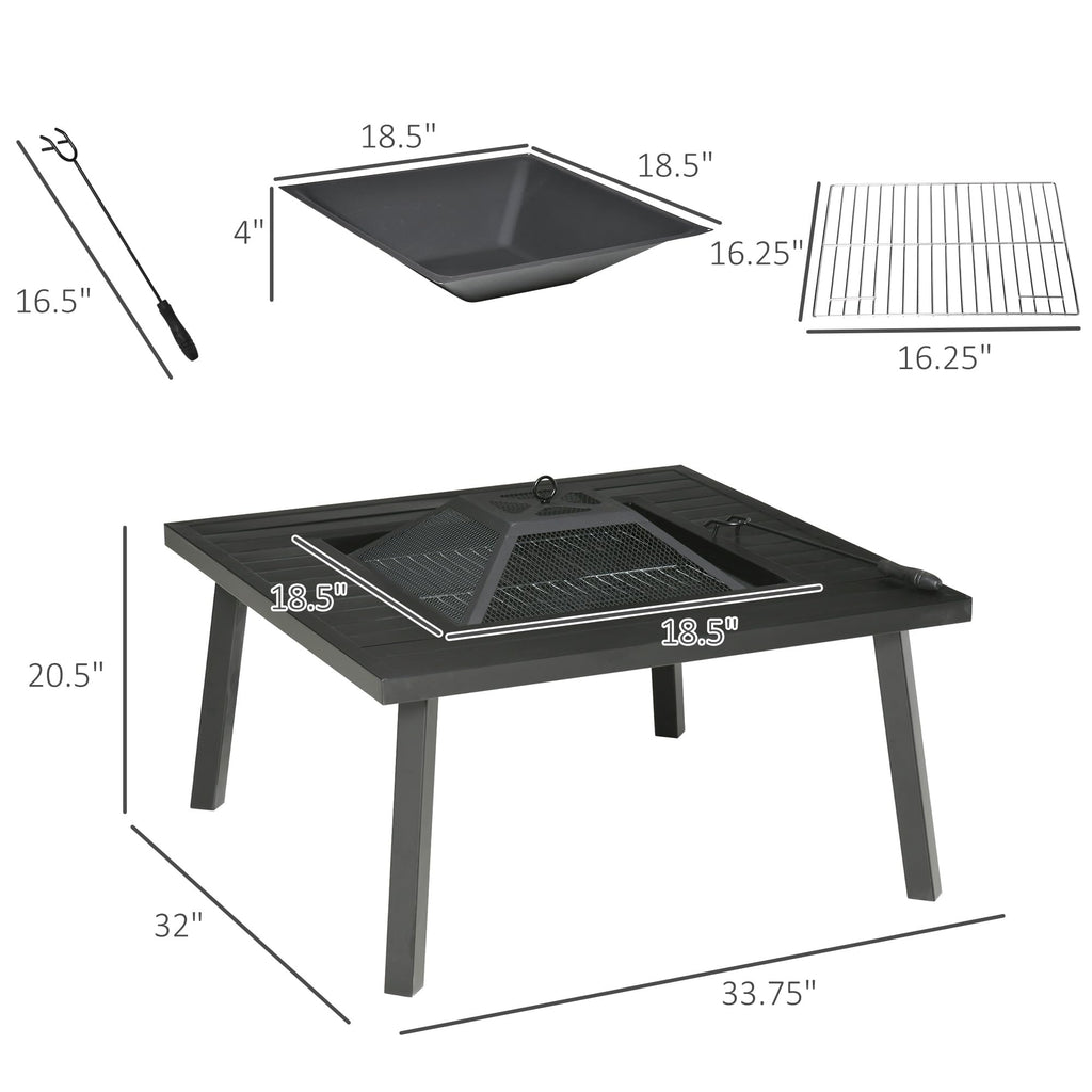 34" Black Metal Fire Pit with Grill Y334