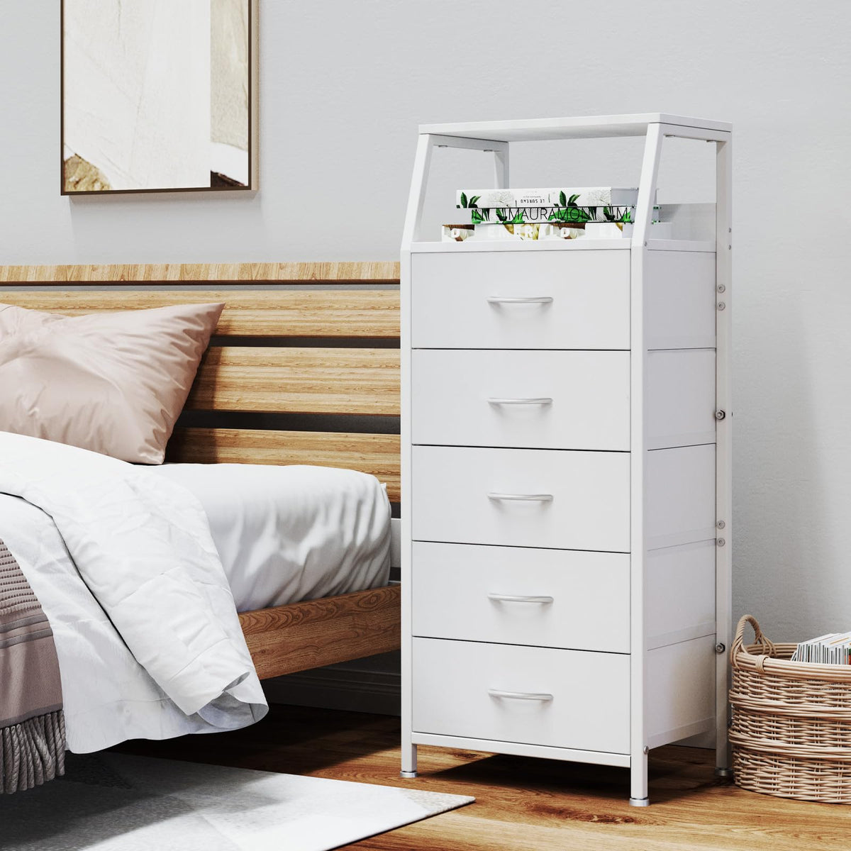 White 5 Drawer Fabric Dresser I386552