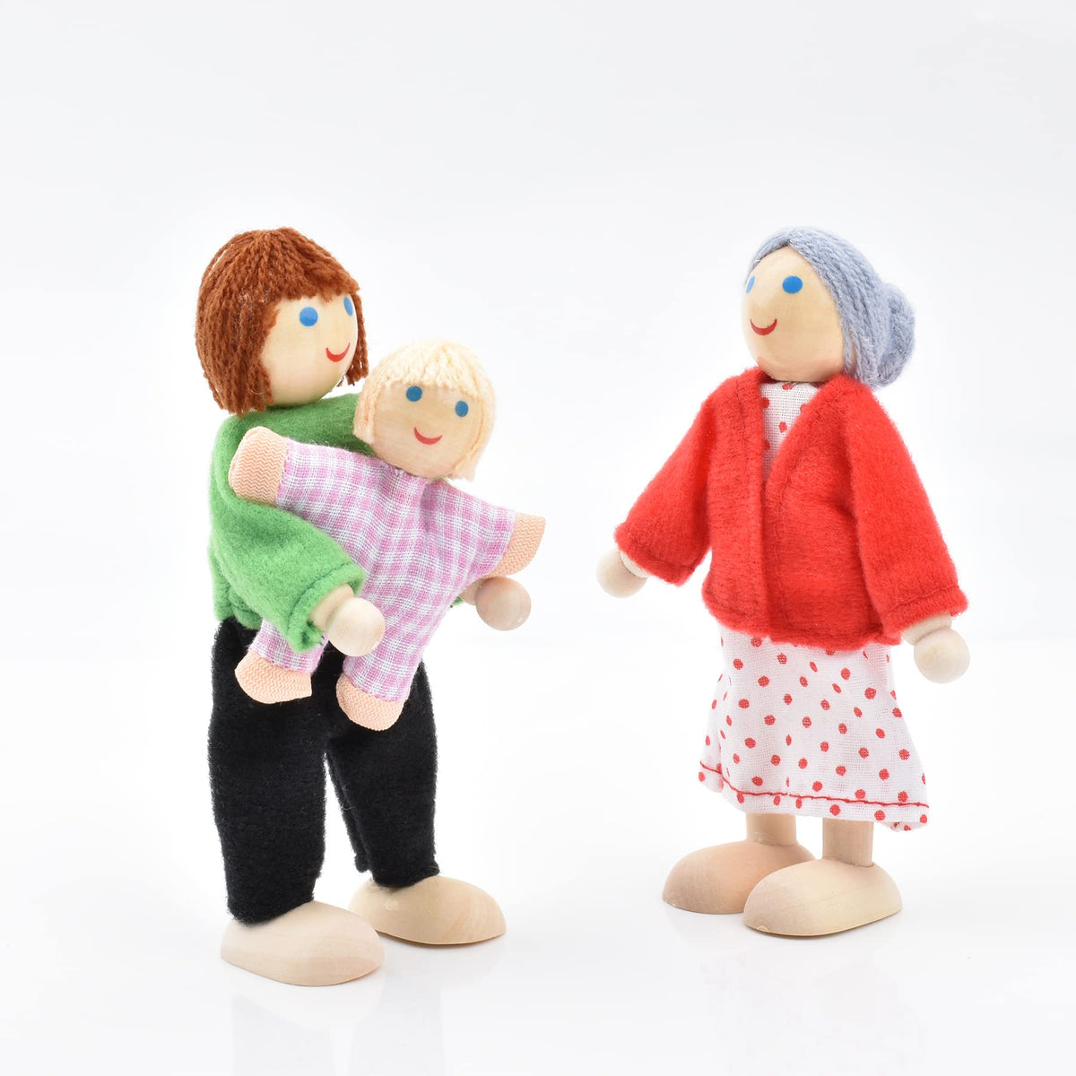 Wooden Dollhouse Dolls Family Set of 8 Miniature Figures and 2 Pets C995