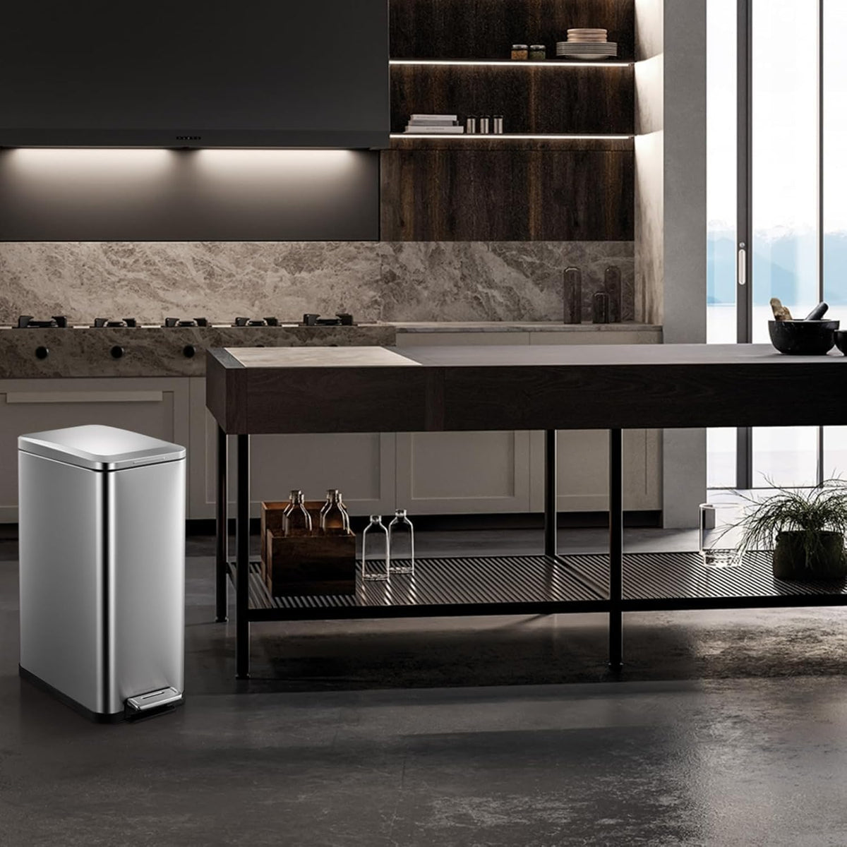 50L Slim Stainless Steel Step Trash Can with Soft-Close Lid Z70955