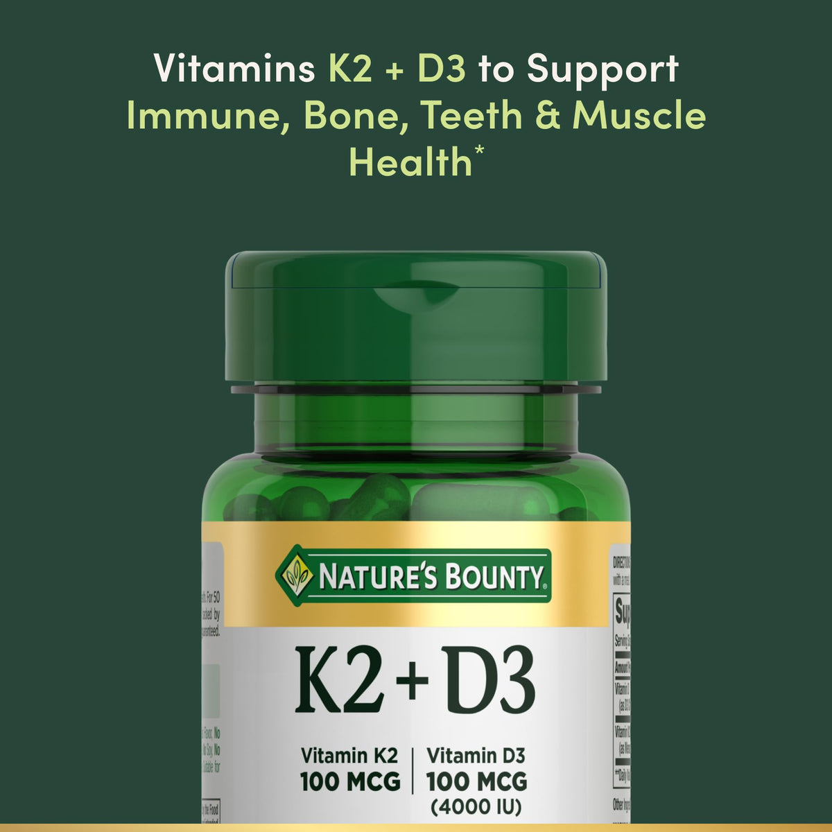 Vitamin D3 K2 Supplement 4000 IU 100 mcg 30 Vegetarian Capsules P404
