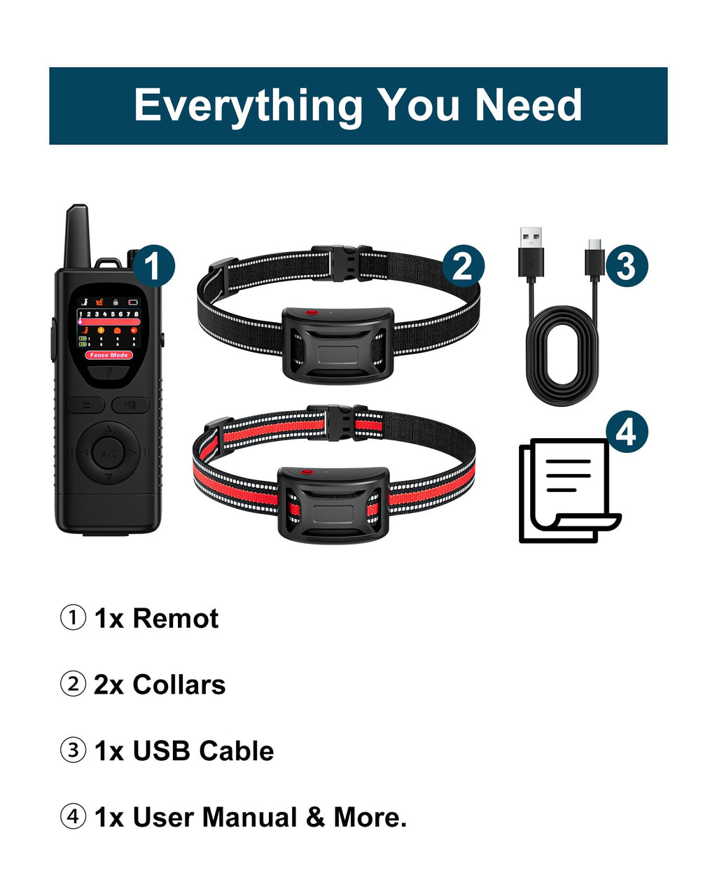 Wireless Dog Fence System 2-in-1 Pet Containment Training Collar IPX6 Waterproof Rechargeable Black Red Y359362