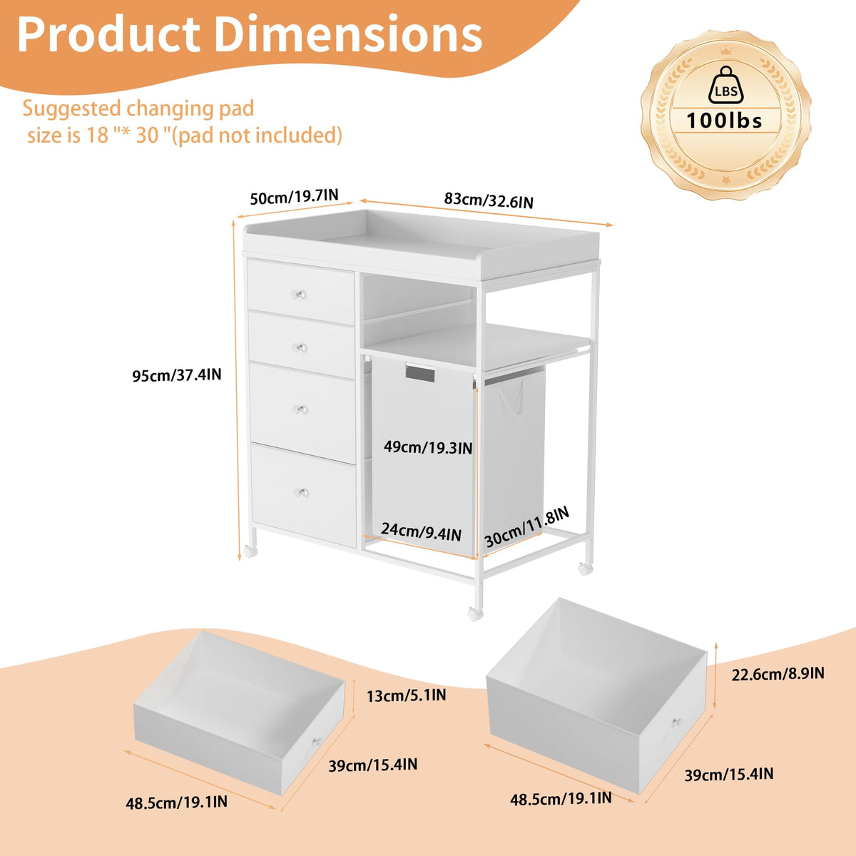 32.6" Baby Changing Station with 4 Wheels H42857