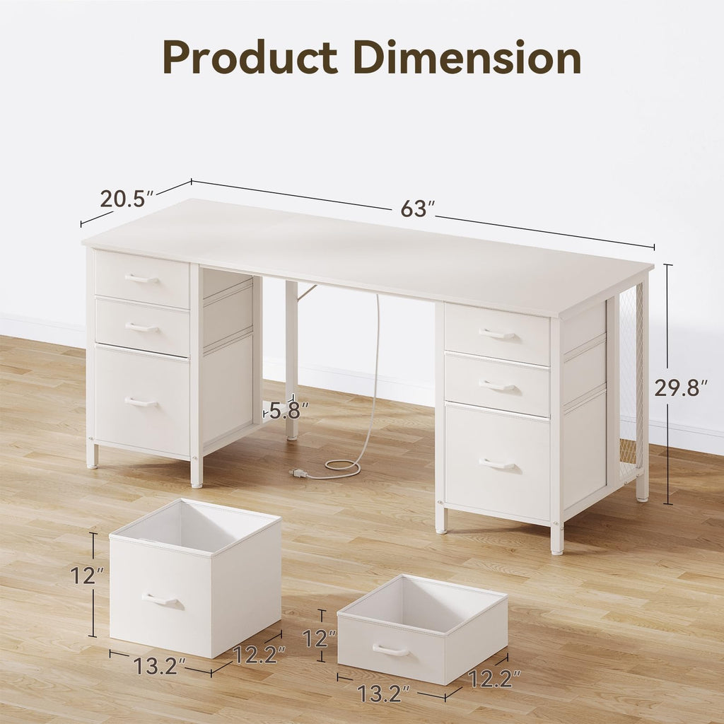 63 inch Computer Desk with 6 Fabric Drawers D658725