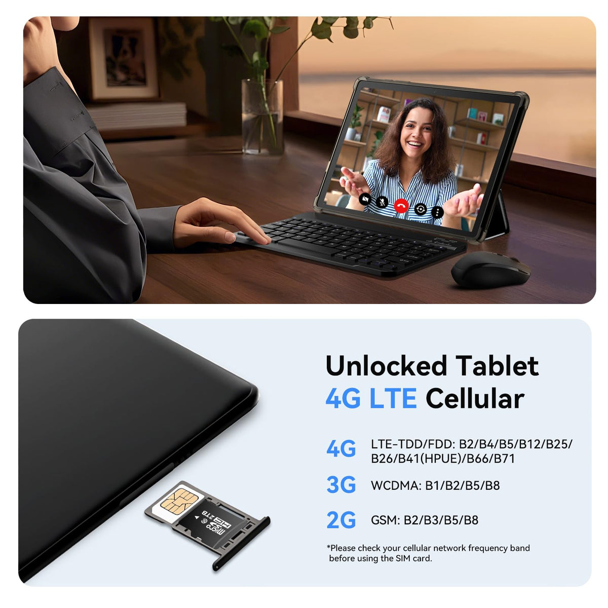 10 inch 2-in-1 Android 15 Tablet with Keyboard, Mouse, and Case, 4G LTE, 12GB RAM + 64GB ROM, Octa-Core, IPS Display, 5G Wi-Fi, GPS, Bluetooth W890177