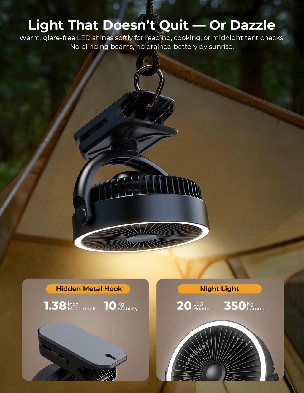 10000mAh Rechargeable 8 Inch Clip on Fan Black F44054