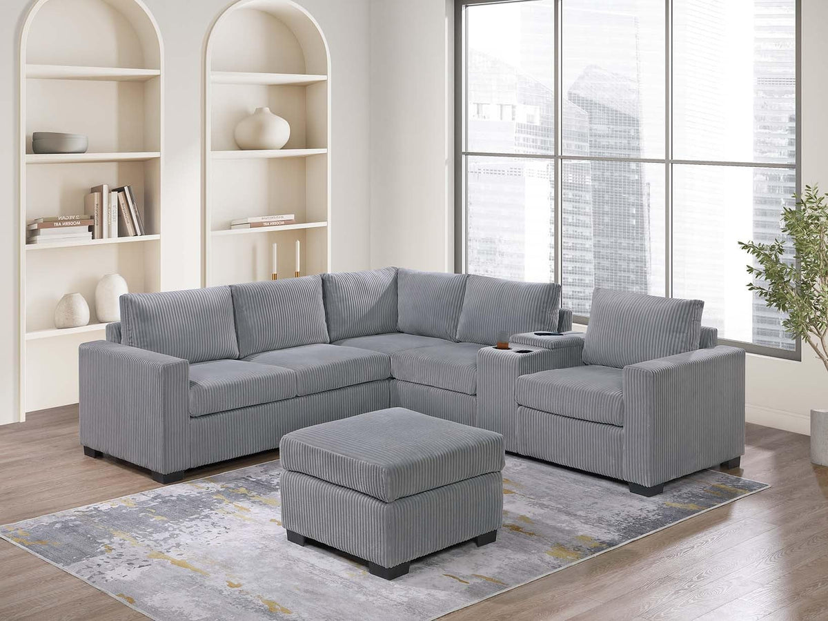 Light Gray Corduroy 4pc Sectional Sofa Set N1295
