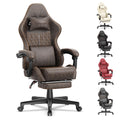 Brown PU Leather Ergonomic Reclining Gaming Chair with Massage Lumbar Support and Footrest B585
