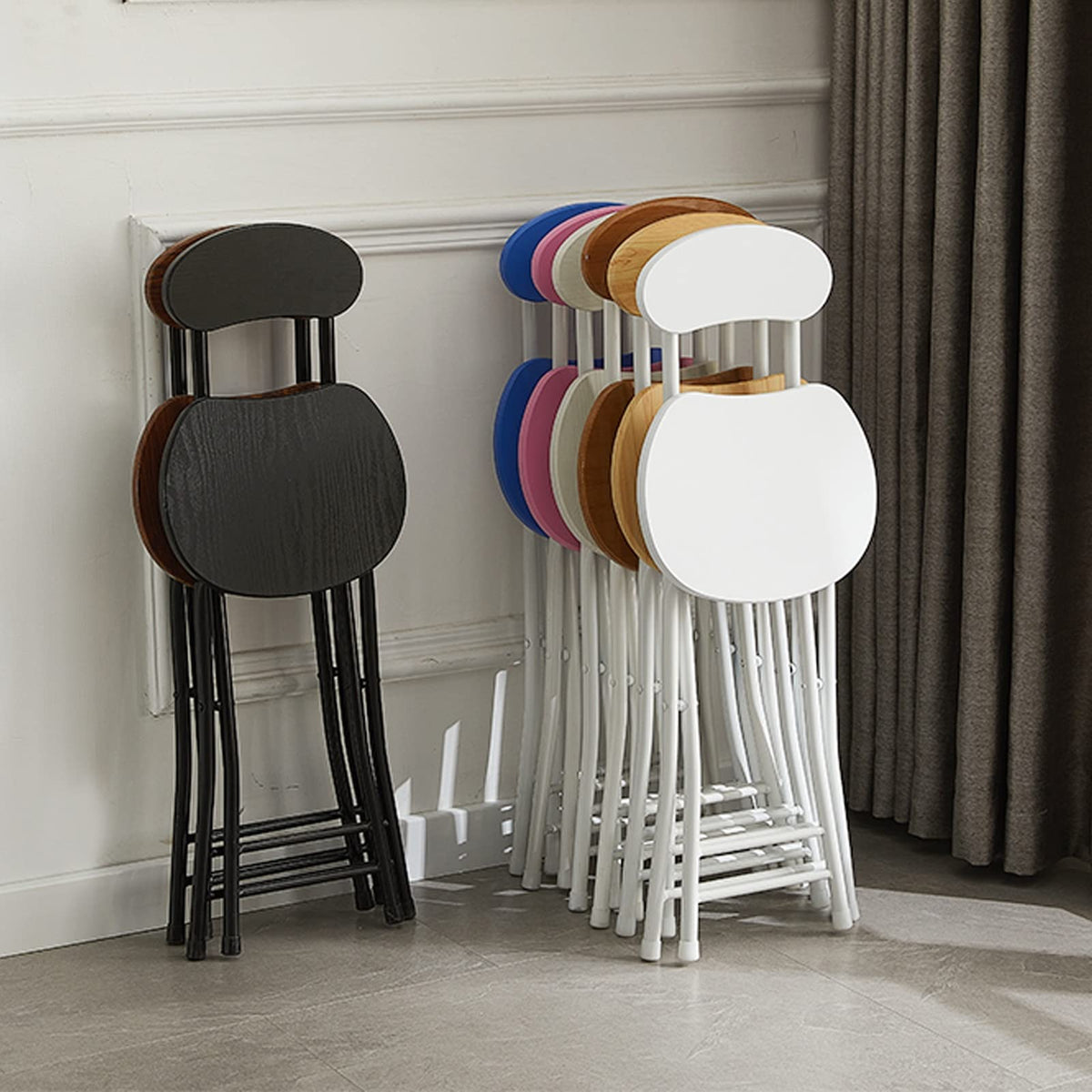 Black 18 Inch Folding Stool with Backrest and Footrest H4394