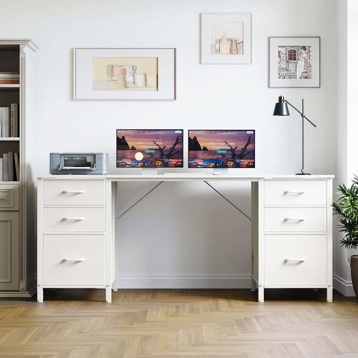 63 inch Computer Desk with 6 Fabric Drawers D658725