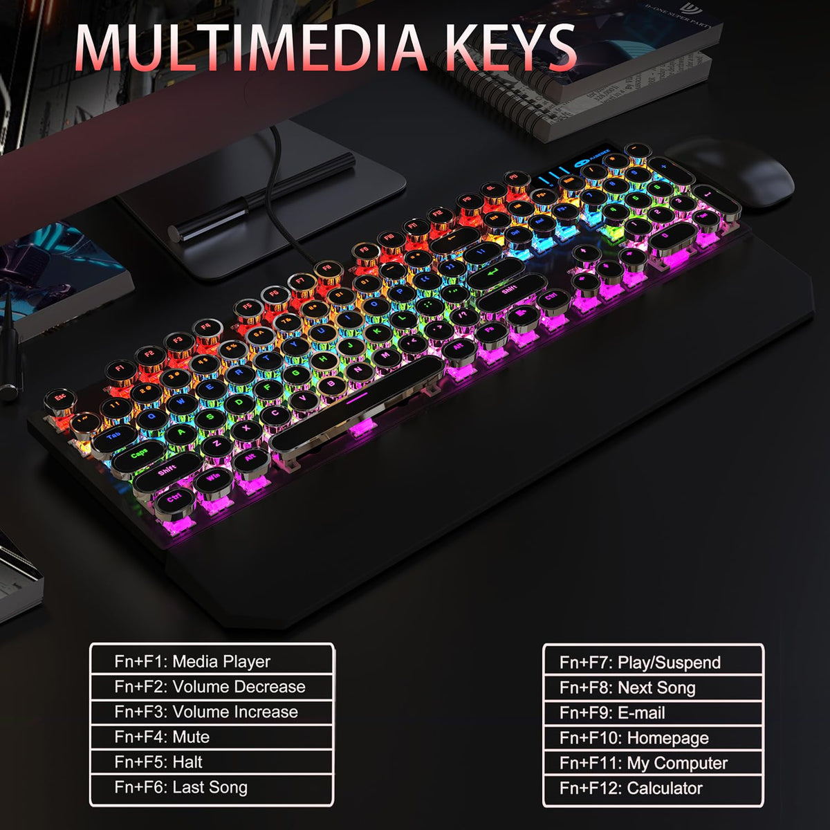 Black Retro Mechanical Gaming Keyboard with RGB Backlit V257818