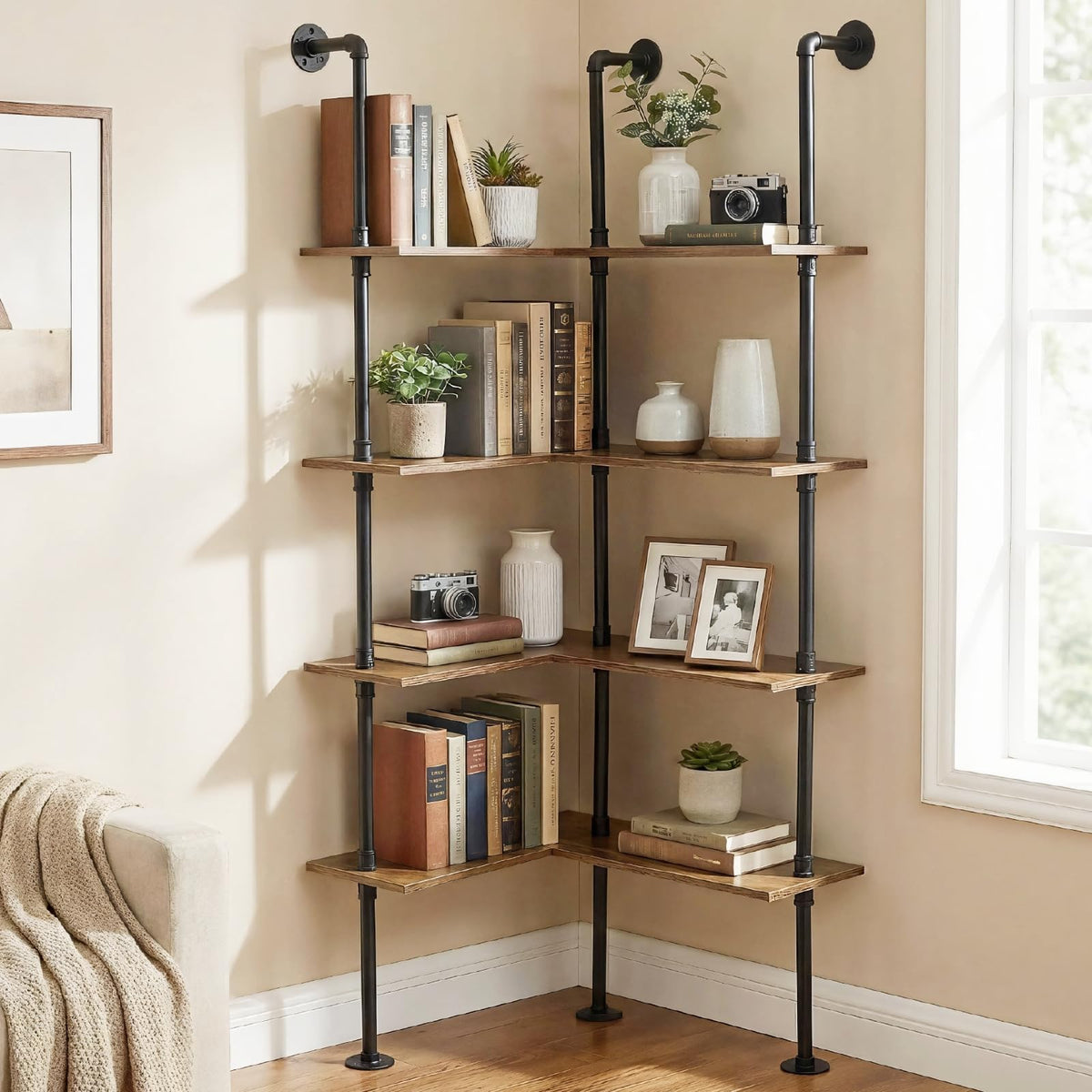 Industrial Pipe Corner Bookshelf W1311
