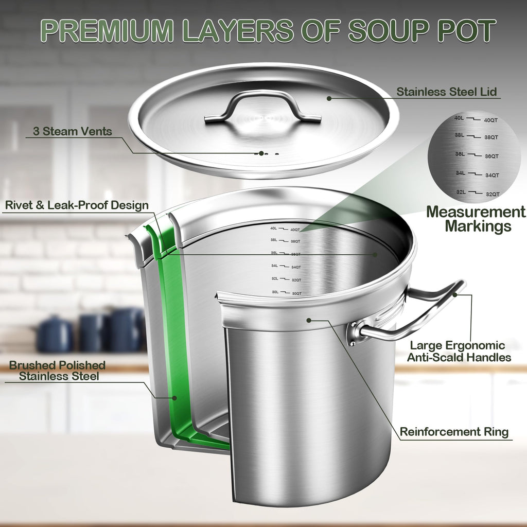 40QT Stainless Steel Stockpot with Lid D478861