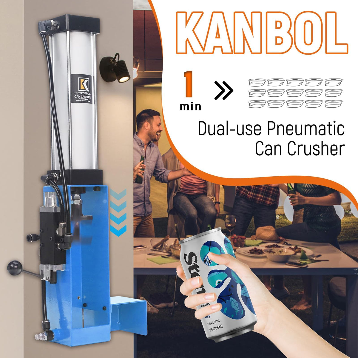 Pneumatic Air Powered Aluminum Can Crusher for 12/16/24oz Cans Z662