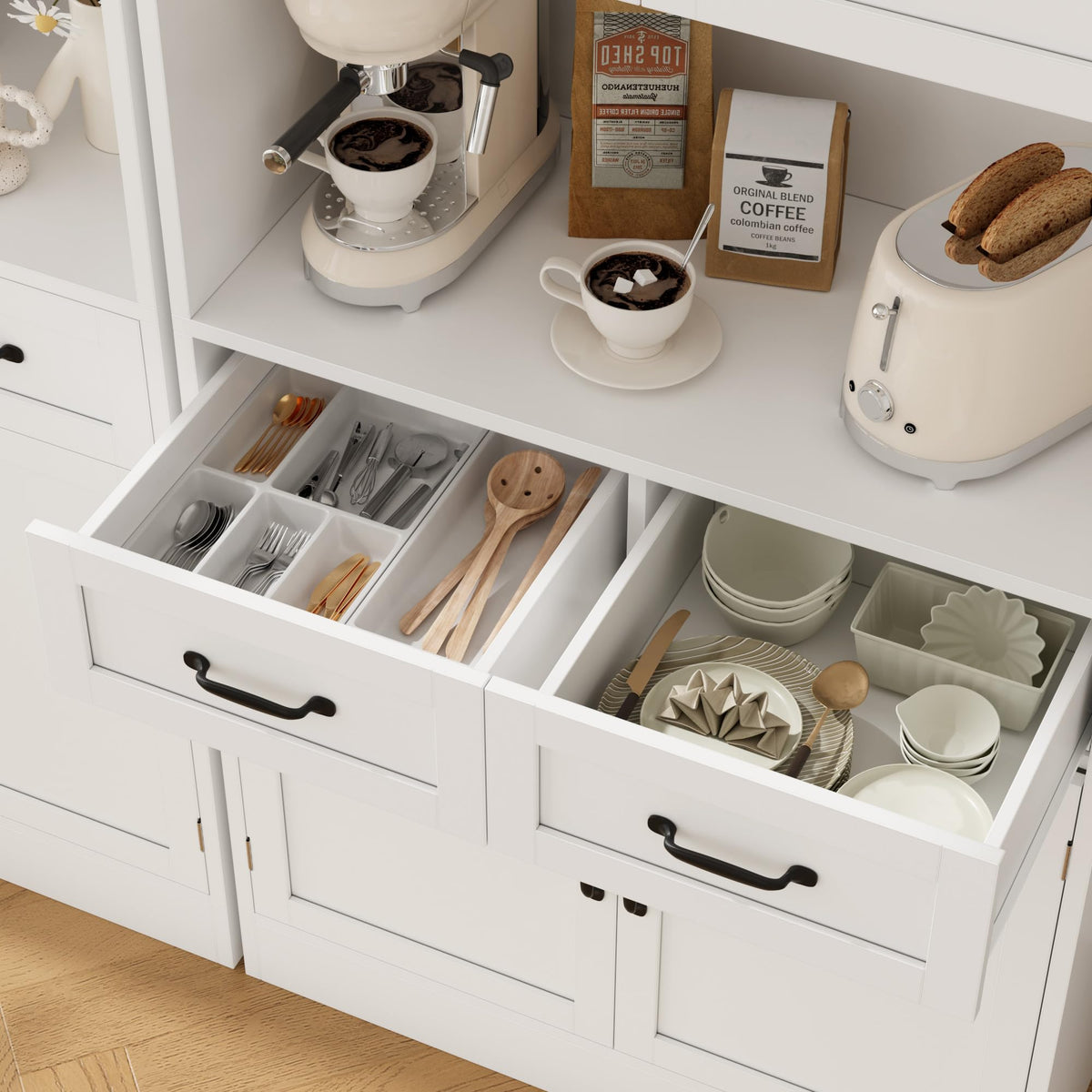 White Tall Wood Kitchen Pantry Storage Cabinet S924625