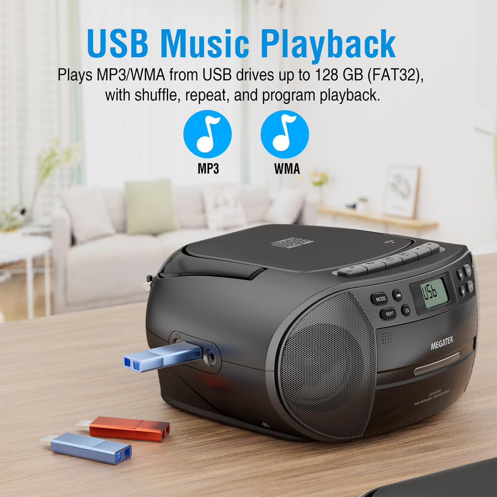 Portable CD Cassette Player Boombox with Bluetooth AM/FM Radio L321