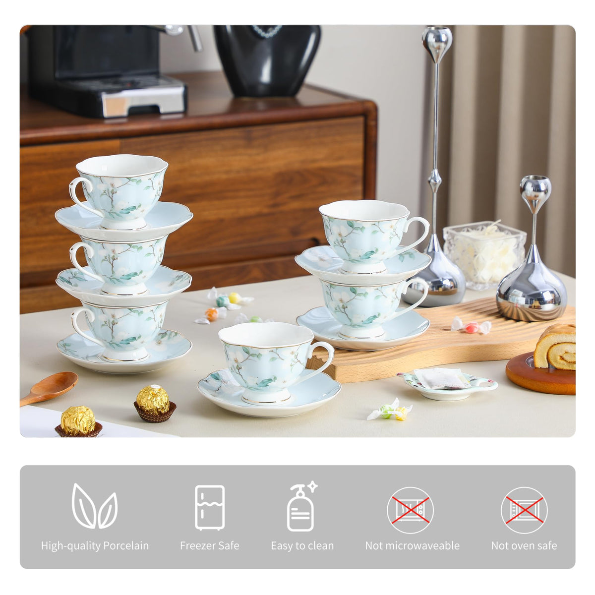 6oz Porcelain Tea Cup & Saucer Set of 6 L2069