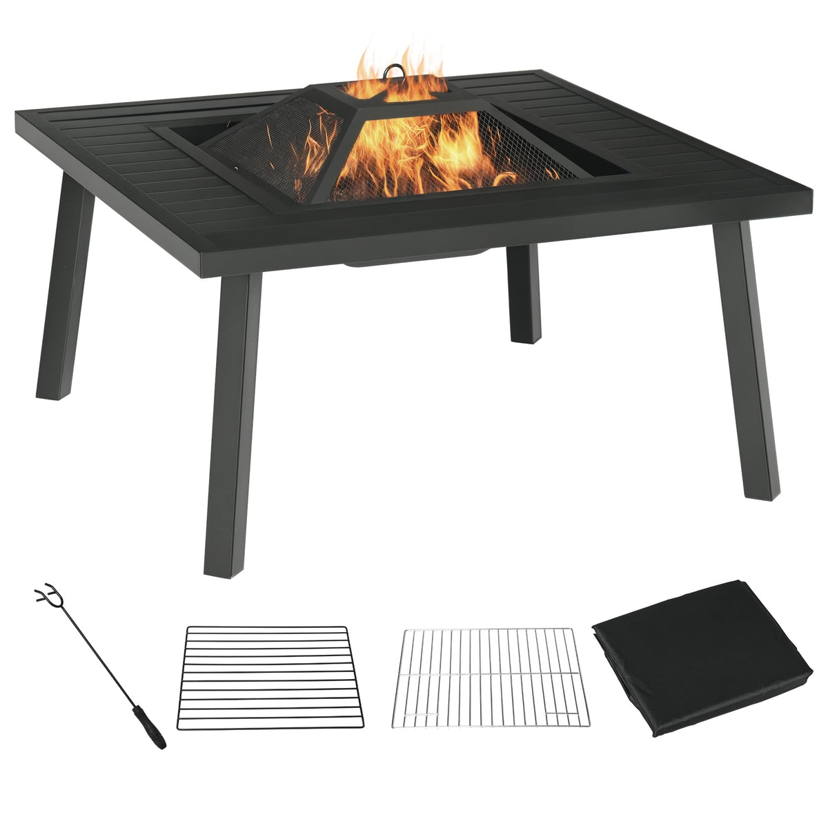 34" Black Metal Fire Pit with Grill Y334