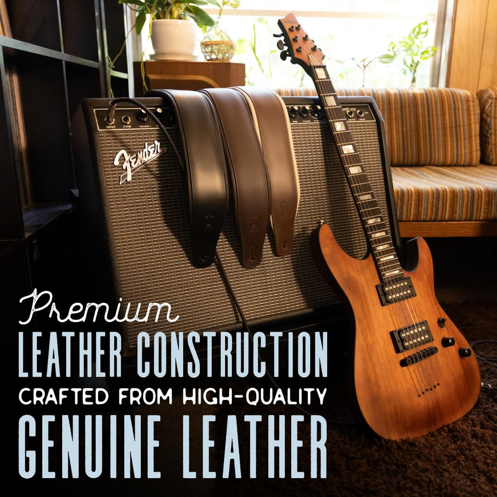 Black Leather Guitar Strap with Foam Padding H947913