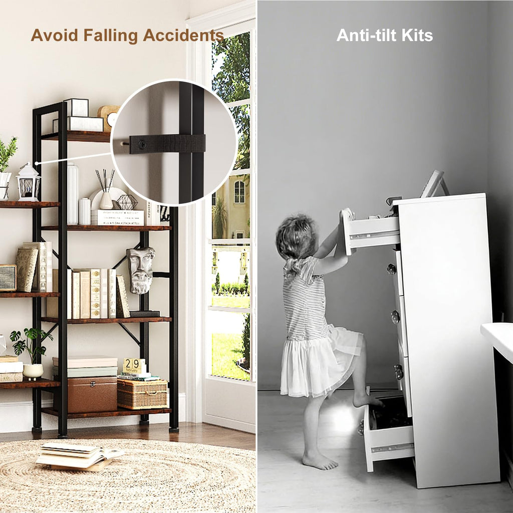 5 Tier Wide Bookshelf with 6 Hooks M588