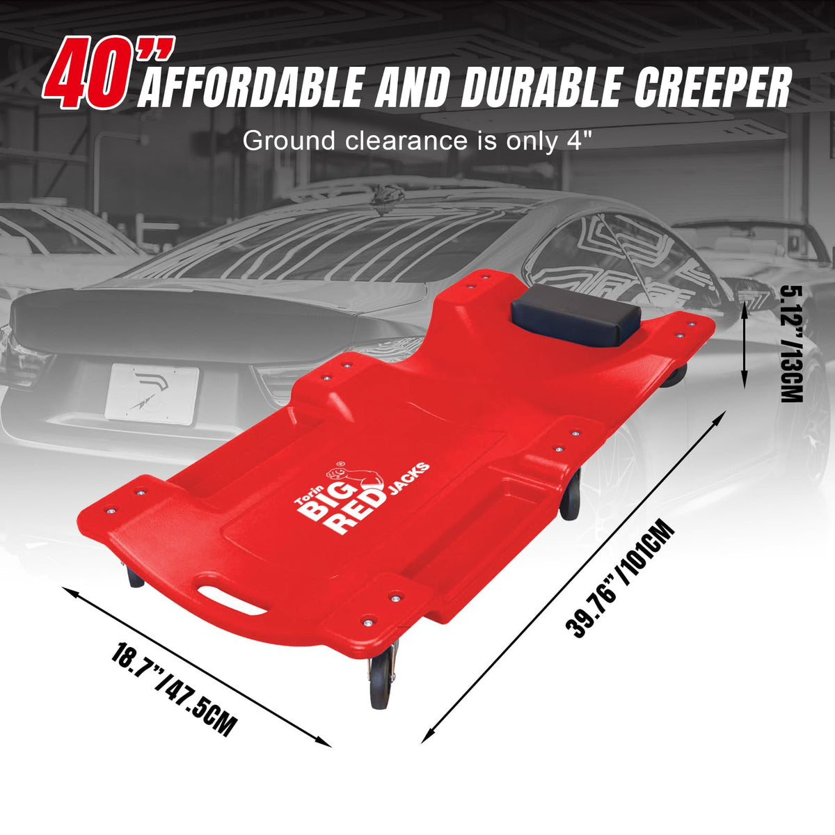 Rolling Garage Creeper with Padded Headrest and 6 Casters O17381