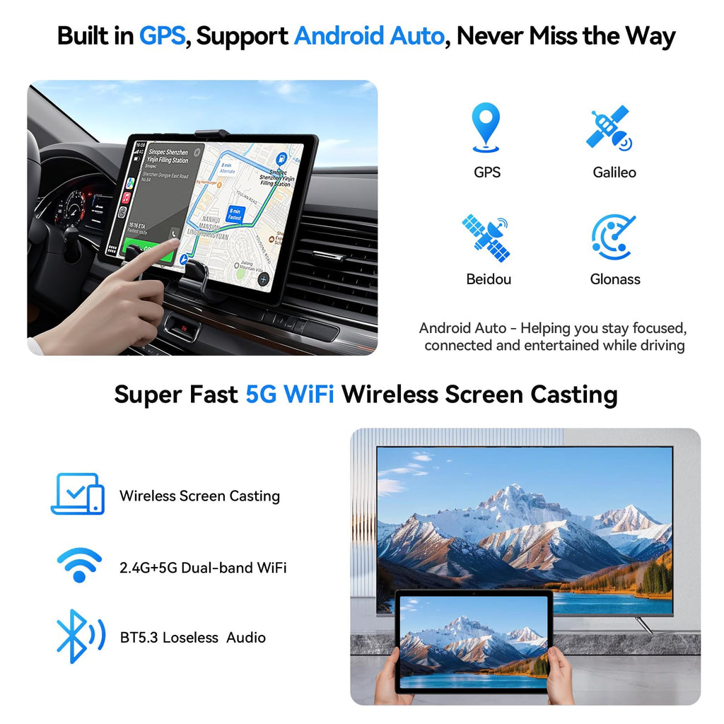 10 inch 2-in-1 Android 15 Tablet with Keyboard, Mouse, and Case, 4G LTE, 12GB RAM + 64GB ROM, Octa-Core, IPS Display, 5G Wi-Fi, GPS, Bluetooth W890177