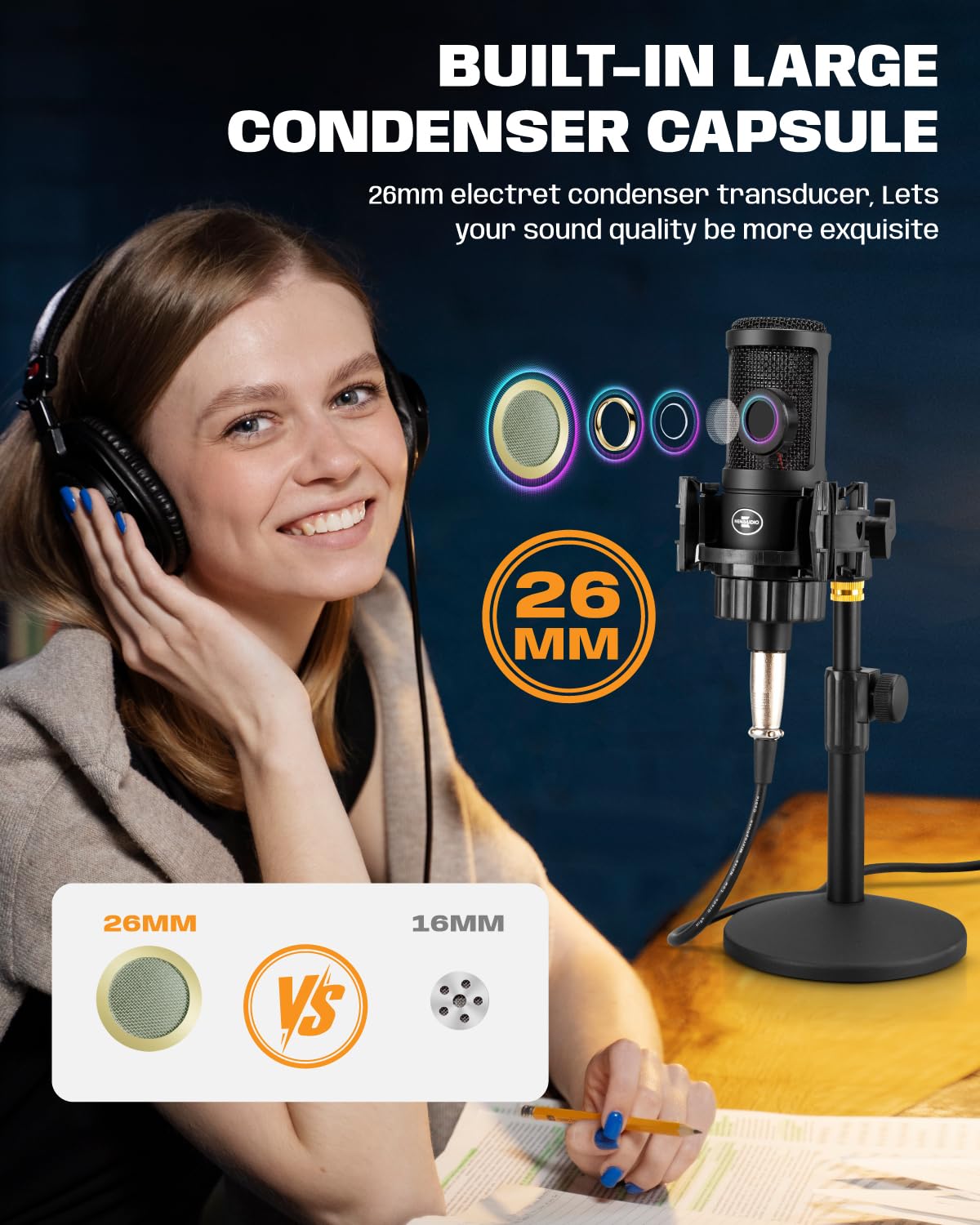XLR Condenser Microphone with 26mm Large Diaphragm Cardioid Recording Studio Mic Kit R902160