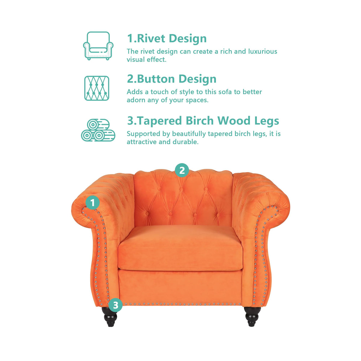 Orange Velvet Tufted Accent Chair Z6693