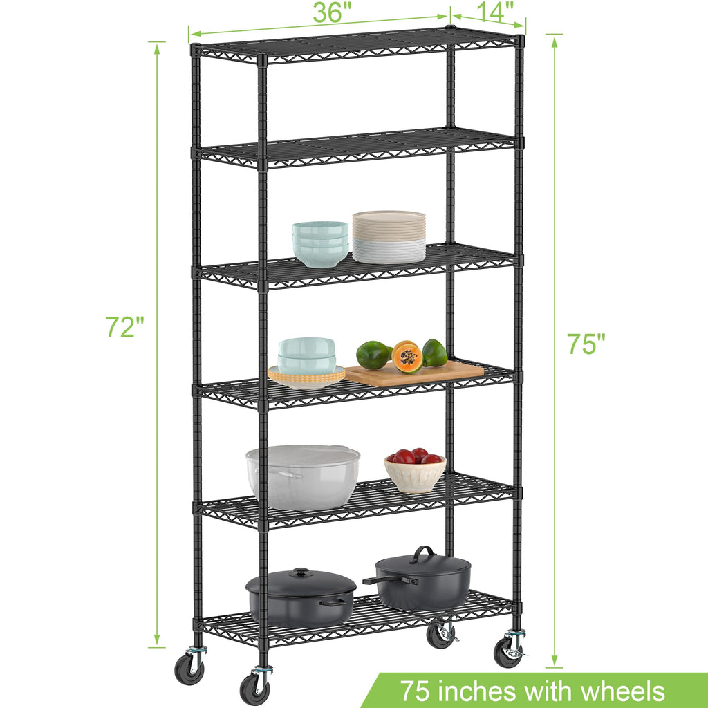 6 Tier Wire Metal Shelving Rack with Wheels R687