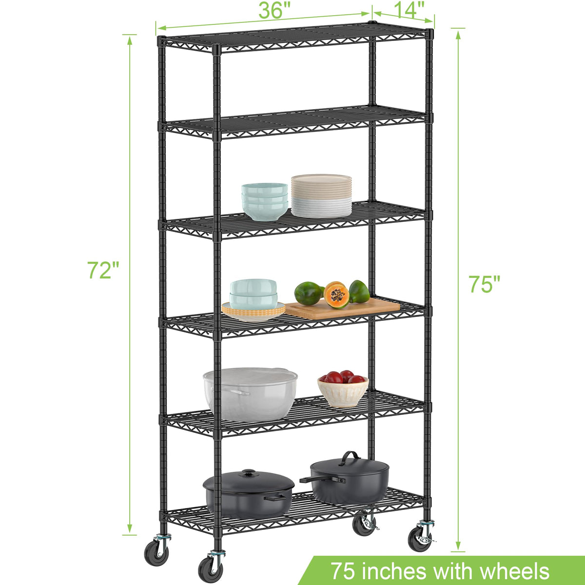 6 Tier Wire Metal Shelving Rack with Wheels R687