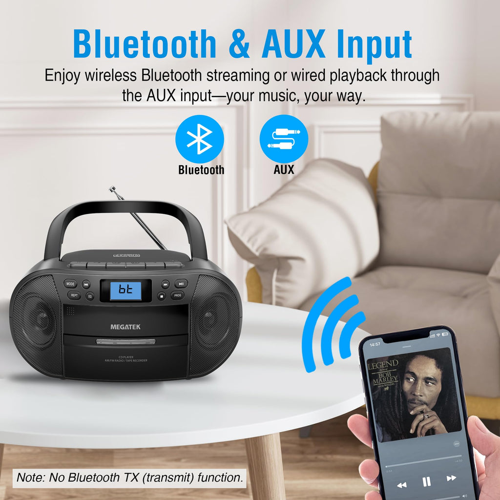 Portable CD Cassette Player Boombox with Bluetooth AM/FM Radio L321