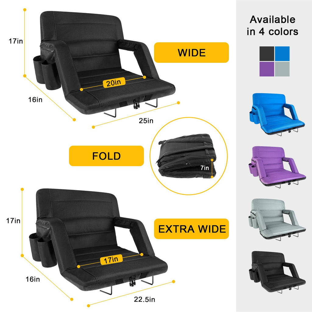 2 Pack Wide Waterproof Folding Stadium Seats with Back Support C609010