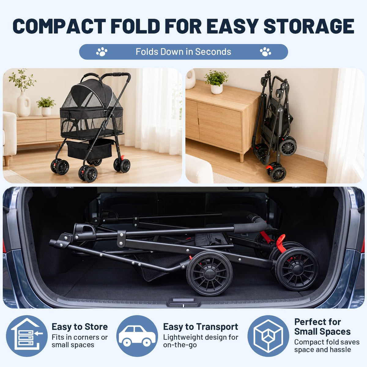 Foldable Pet Stroller with Detachable Carrier O9144
