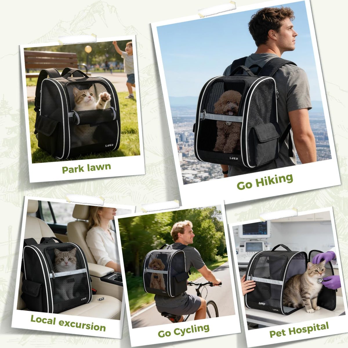 Dog Carrier Backpack for Small Medium Dogs Cats up to 18 lbs, Breathable Pet Backpack Carrier with 3 Entrances N634