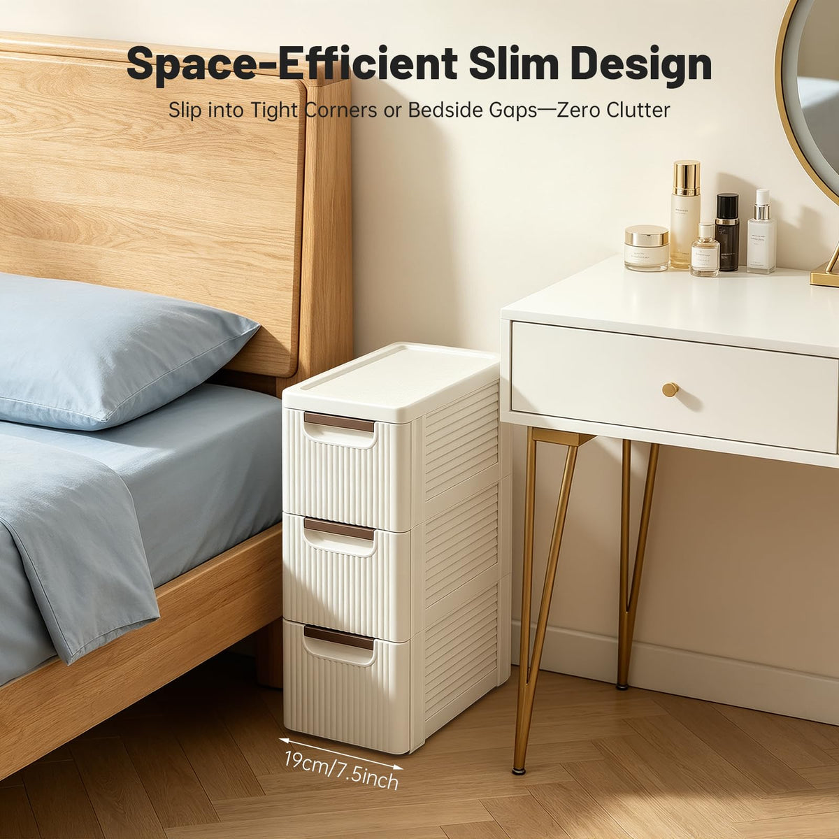 3 Drawers Narrow Plastic Storage Cabinet on Wheels O29684