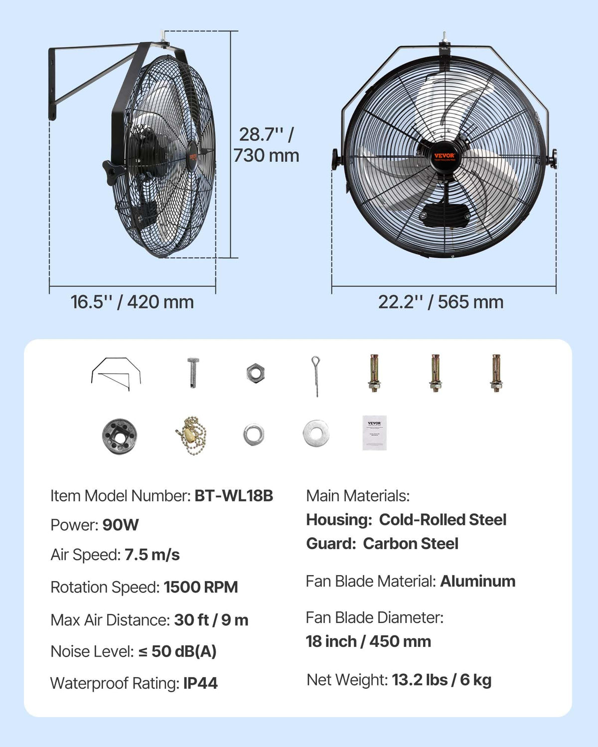 18 Inch 3-speed Wall Mounted Metal Fan R175