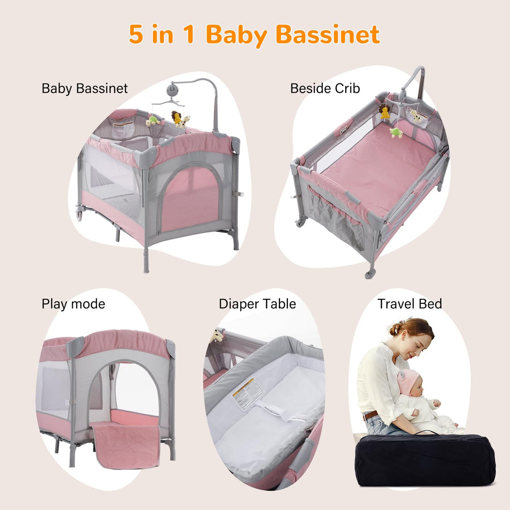 5 in 1 Baby Crib Bassinet Pack and Play M7331