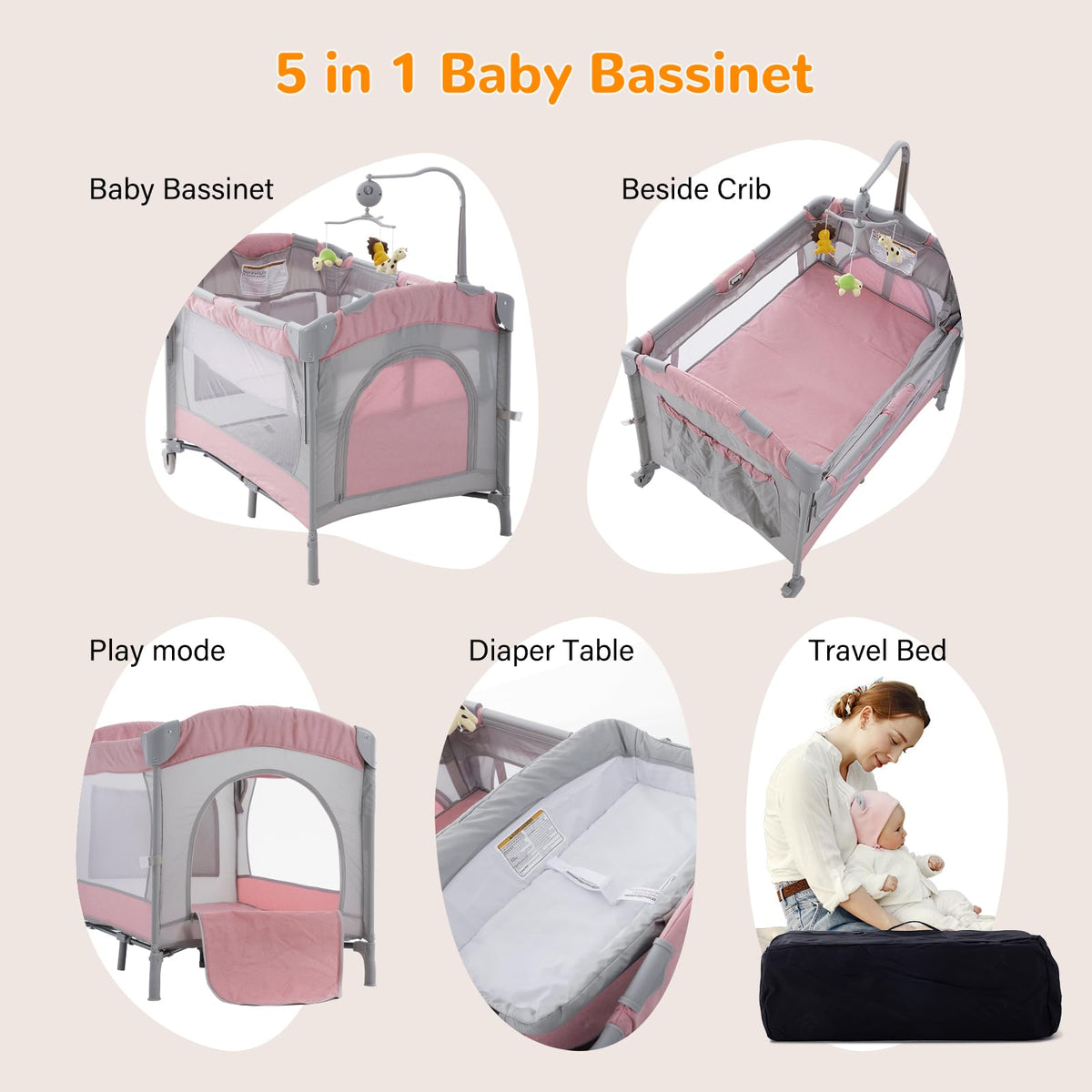 5 in 1 Baby Crib Bassinet Pack and Play M7331