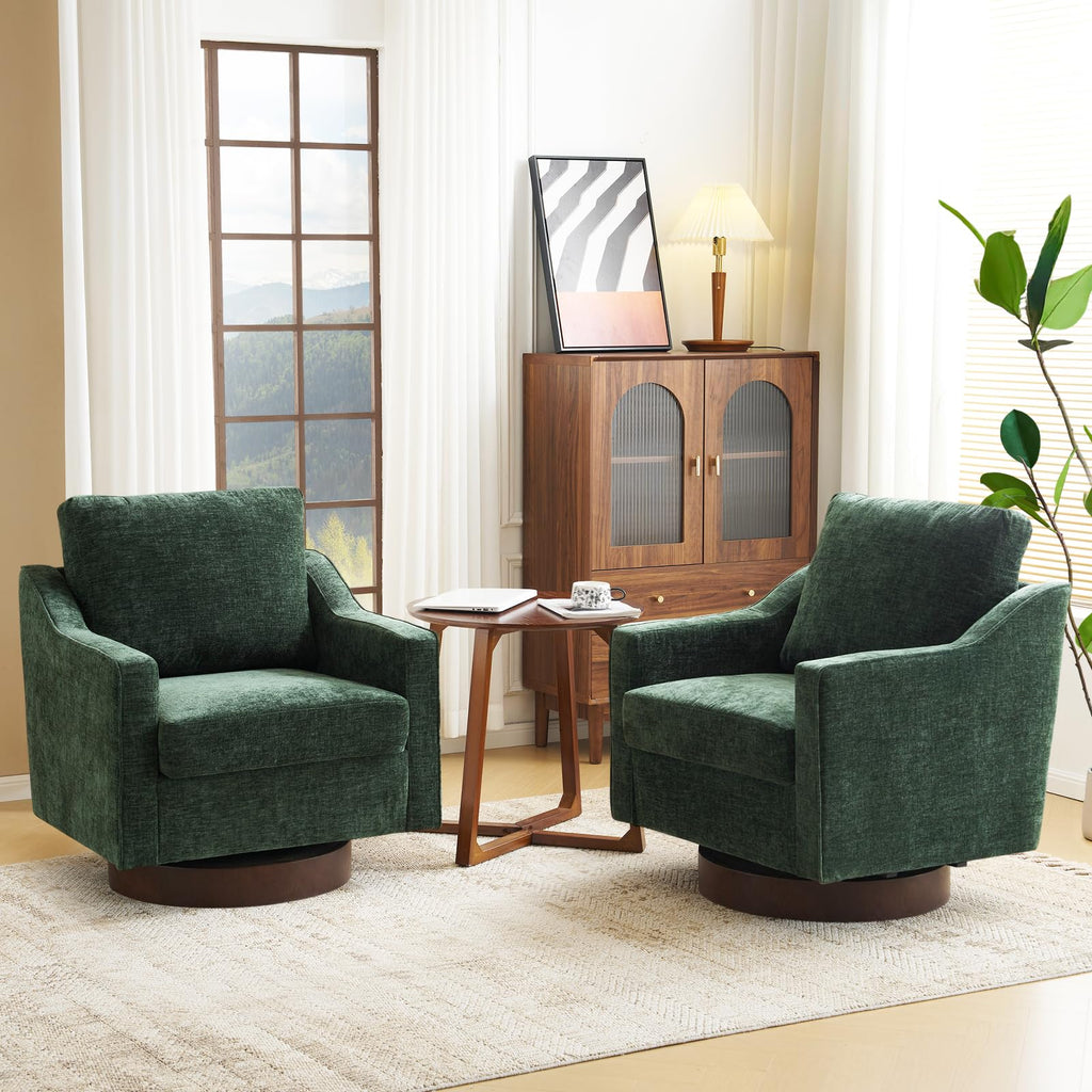 Chenille Green Swivel Accent Chairs Set of 2 U23605
