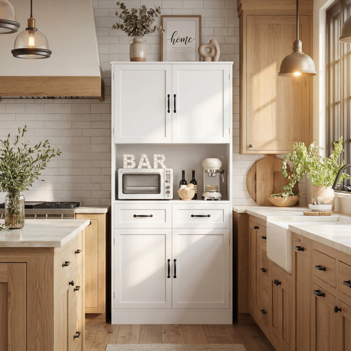 White Tall Wood Kitchen Pantry Storage Cabinet S924625