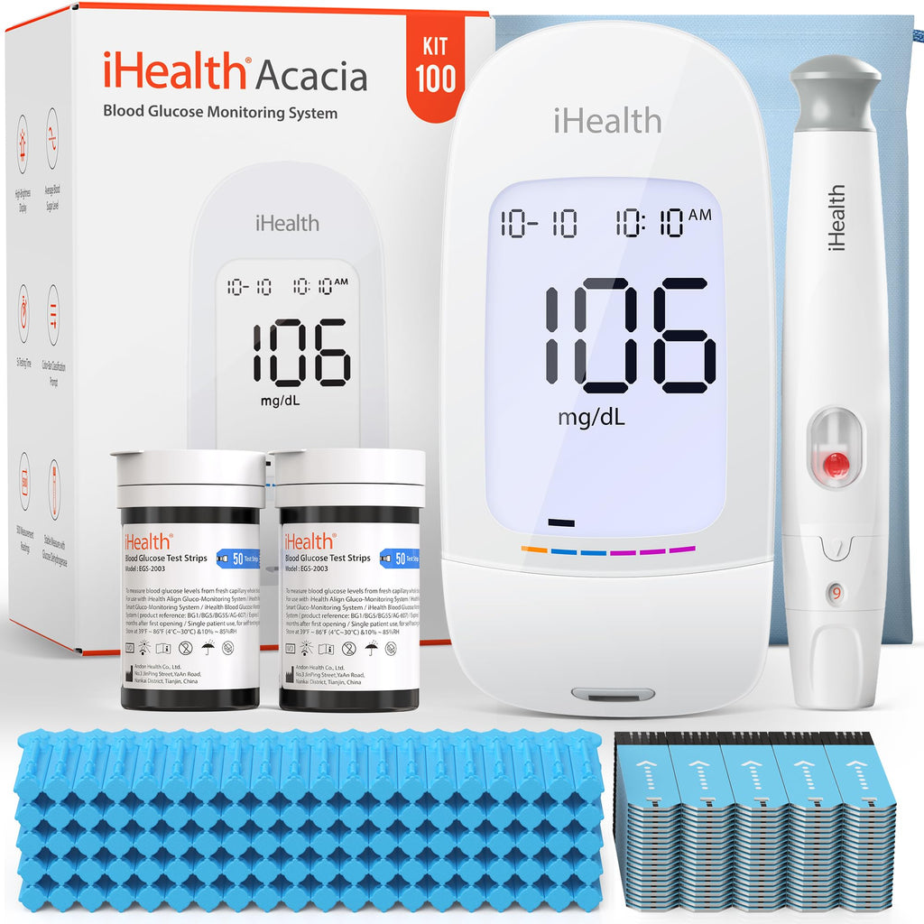 Blood Glucose Monitor Kit, 100 Strips & Lancets L1814